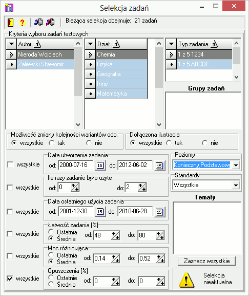selekcja zadań